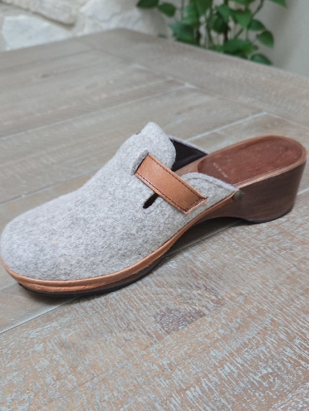 J. Crew Felt Slip-On Mule with Tan Leather Trim